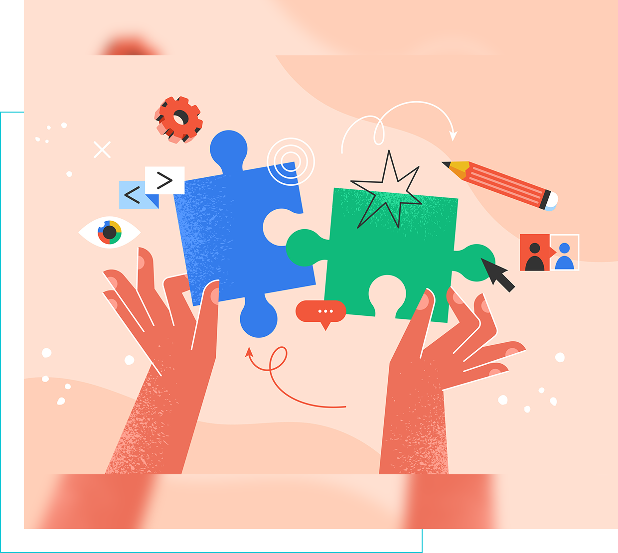 A person holding two puzzle pieces in their hands.